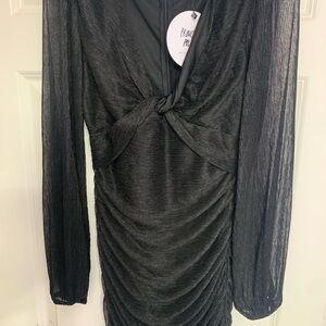 Princess Polly Black Textured Long Sleeve Dress